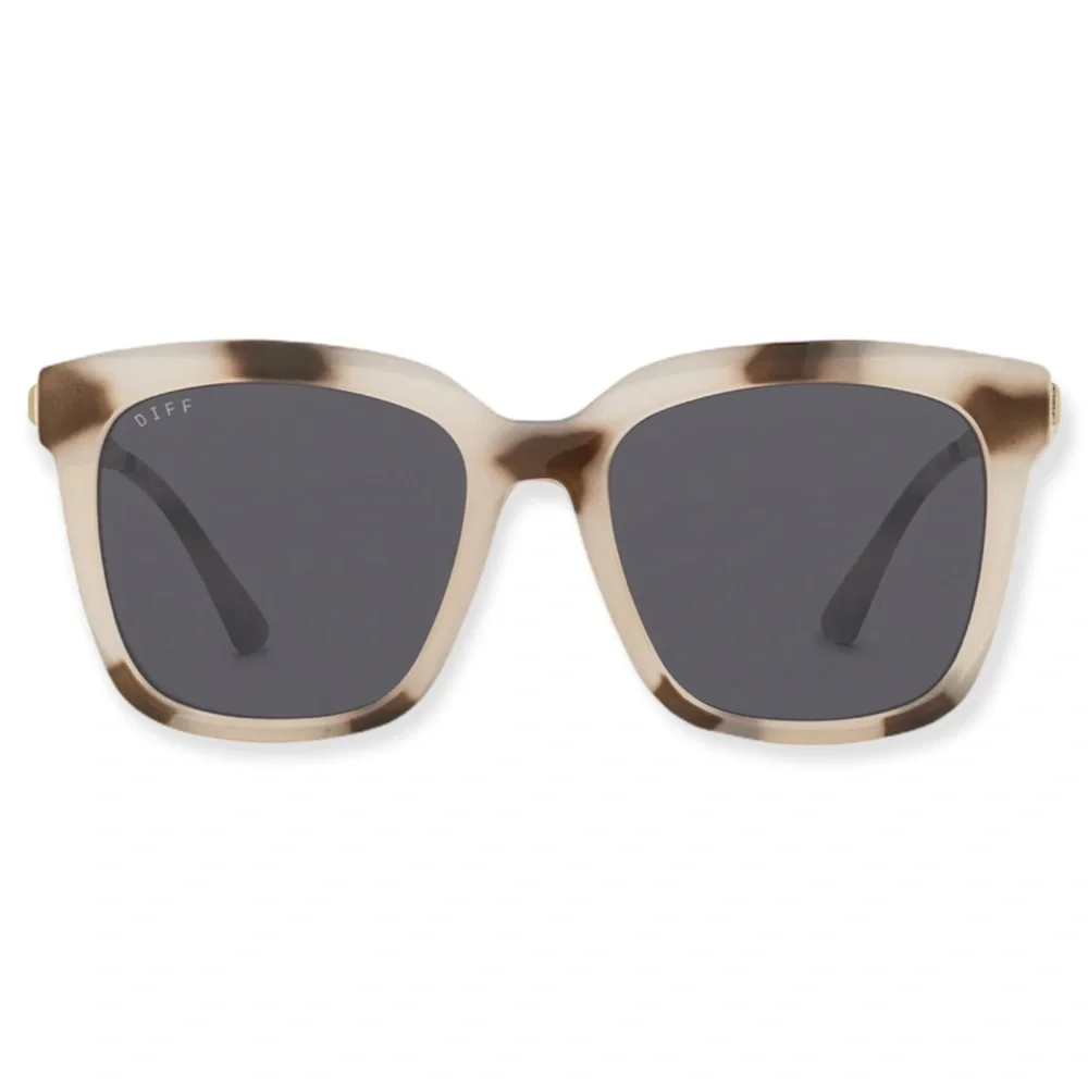 DIFF Hailey Sunglasses Cream Tortoise Frame Grey Lens Square NWT